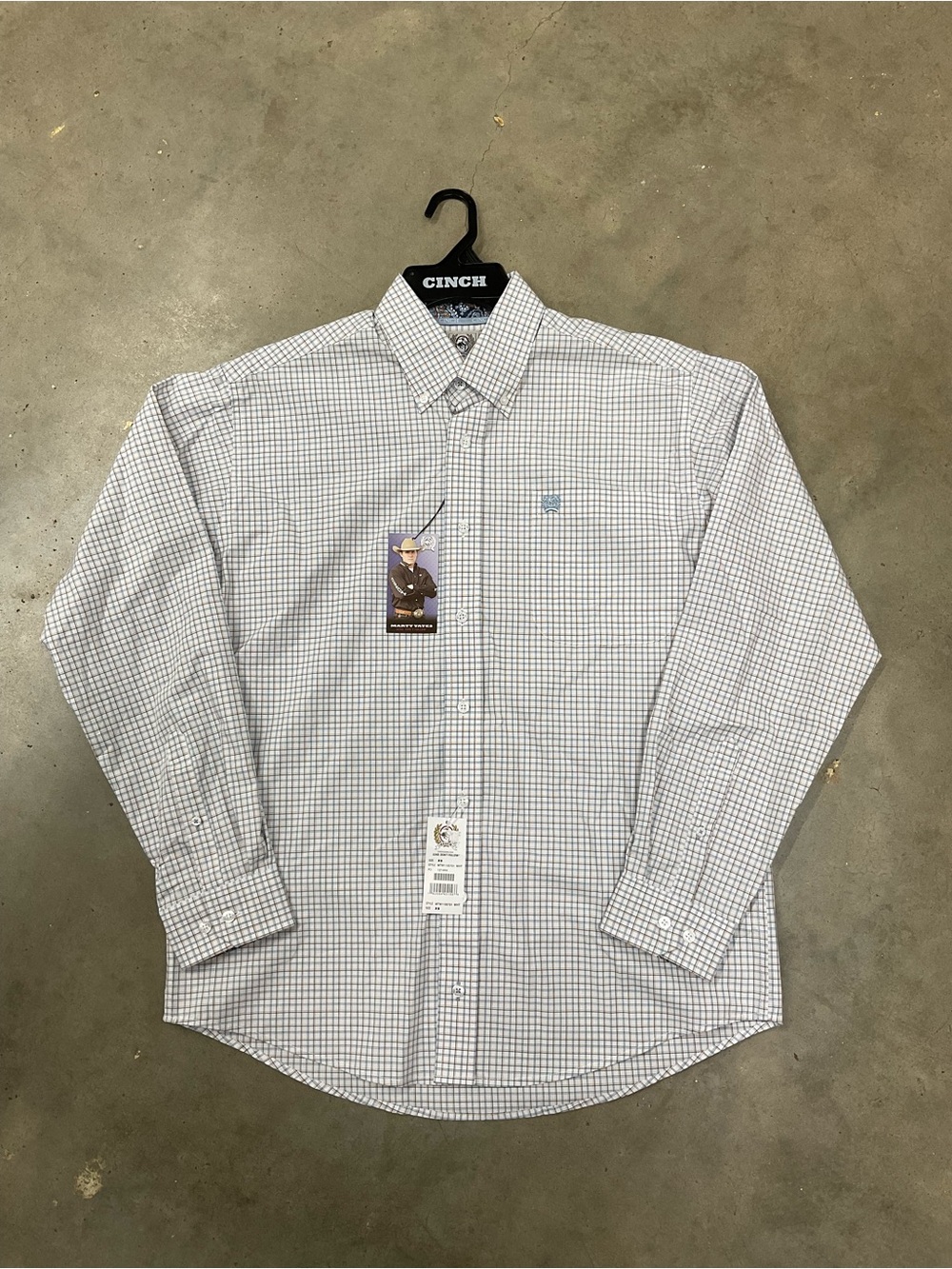 Cinch Men's White and Blue Checked Button-Down Shirt
